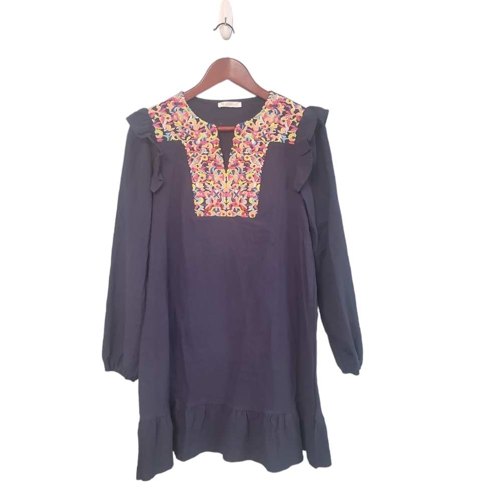 Kirundo Embroidered‎ Floral Ruffle Sleeve Flowy Boho Dress Womens Size Medium